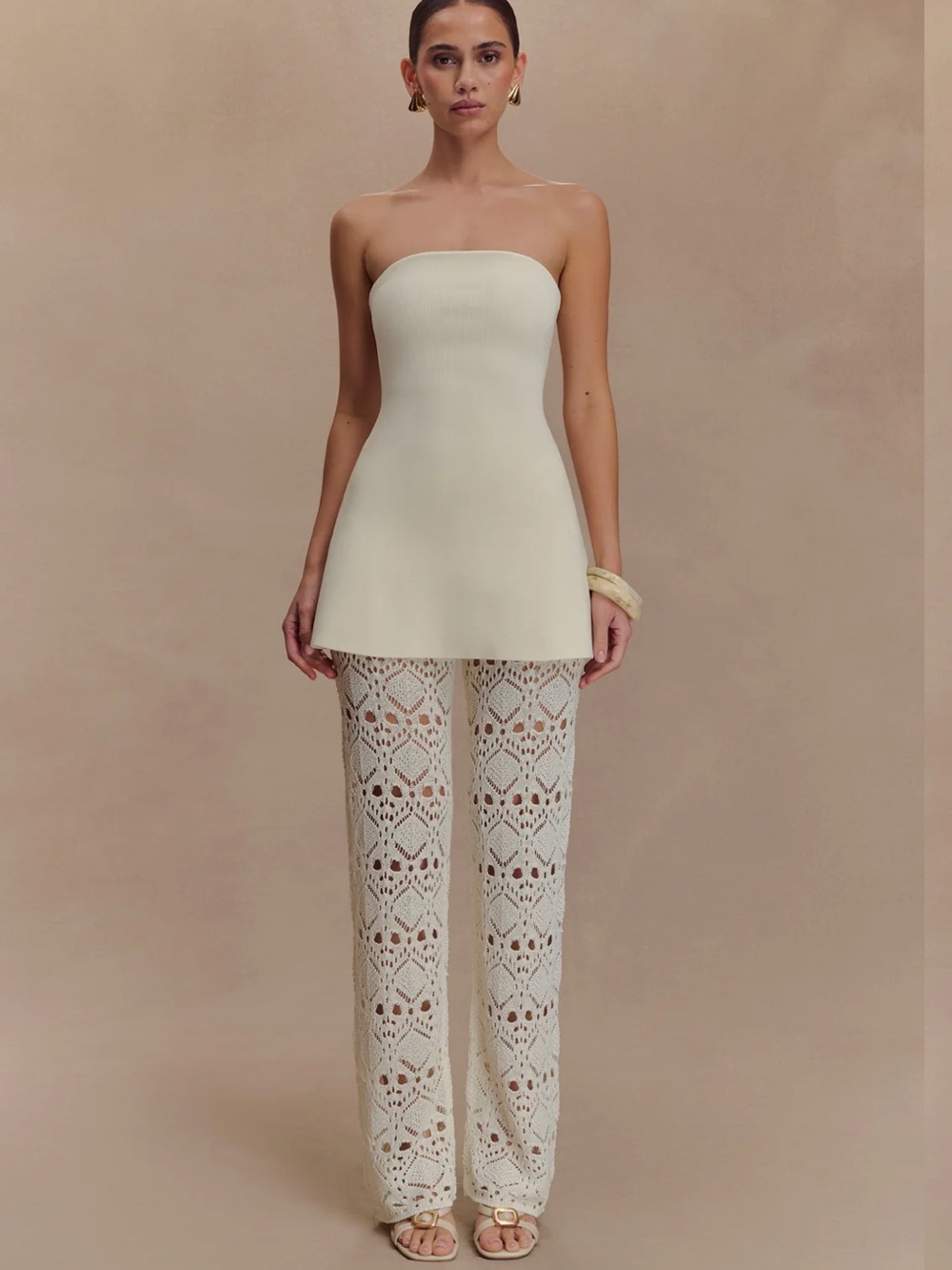 MESHKI Trena Crochet Knit Pants Ivory Size L